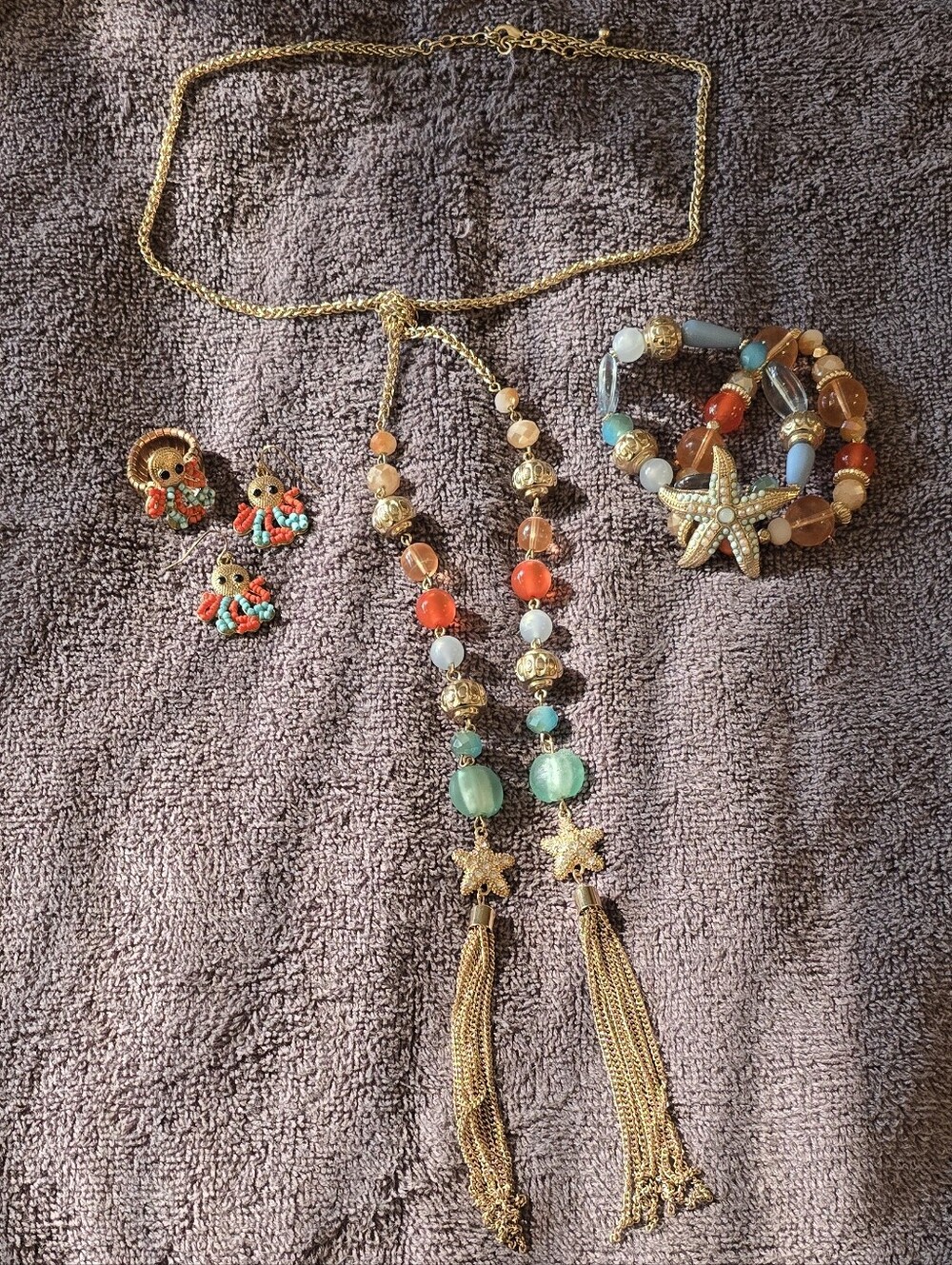 Gold-Tone Beach Star Tassel Necklace with Bracelet, Earrings, & Ring